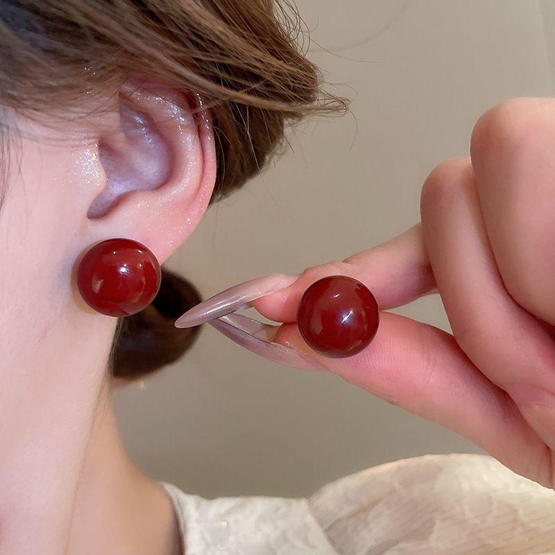 Ankola Red Spray Paint Love Ear Buckle Earrings Hong Kong Style Sweet Versatile Commuter Earrings Light Luxury High-end Earrings Women