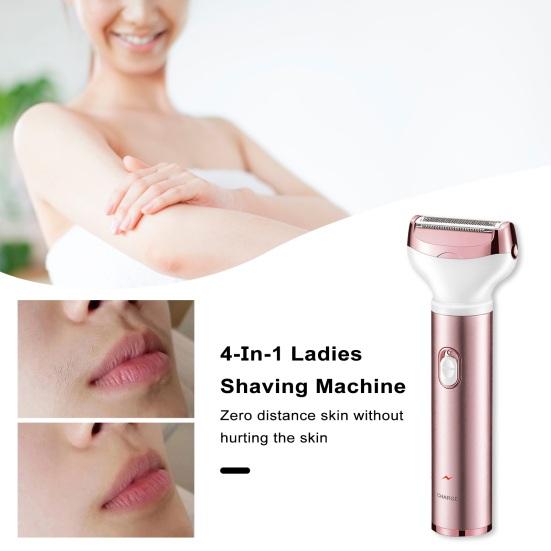 

1 комплект USB-перезаряжаемого эпилятора 4-в-1 для легкого удаления волос, универсального эпилятора для ног и подмышек розового золота