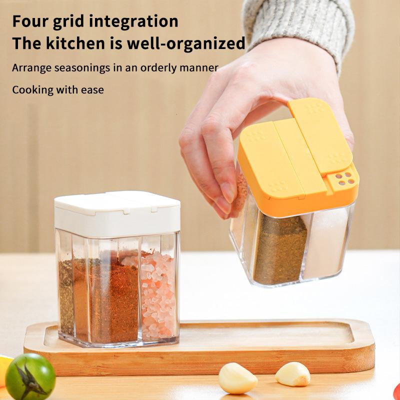 4-in-1 Plastic Transparent Salt Pepper Shaker Spice Dispenser 4 Compartment BBQ Camping Seasoning Jar With Lids For Cooking