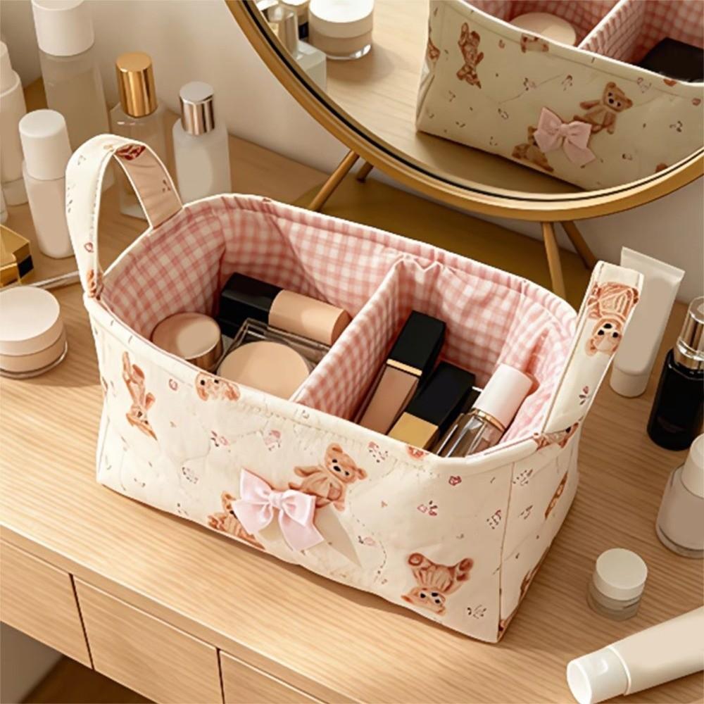 Cotton Small Quilted Storage Basket Folding Cosmetic Organizer Dresser