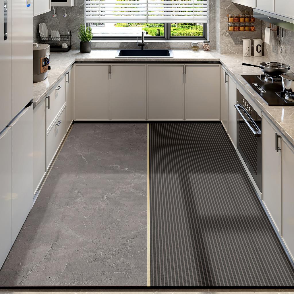 New kitchen floor mat, large-area, full-coverage, stain-resistant, diatomaceous earth, non-slip, water-absorbing, oil-absorbing, quick-drying