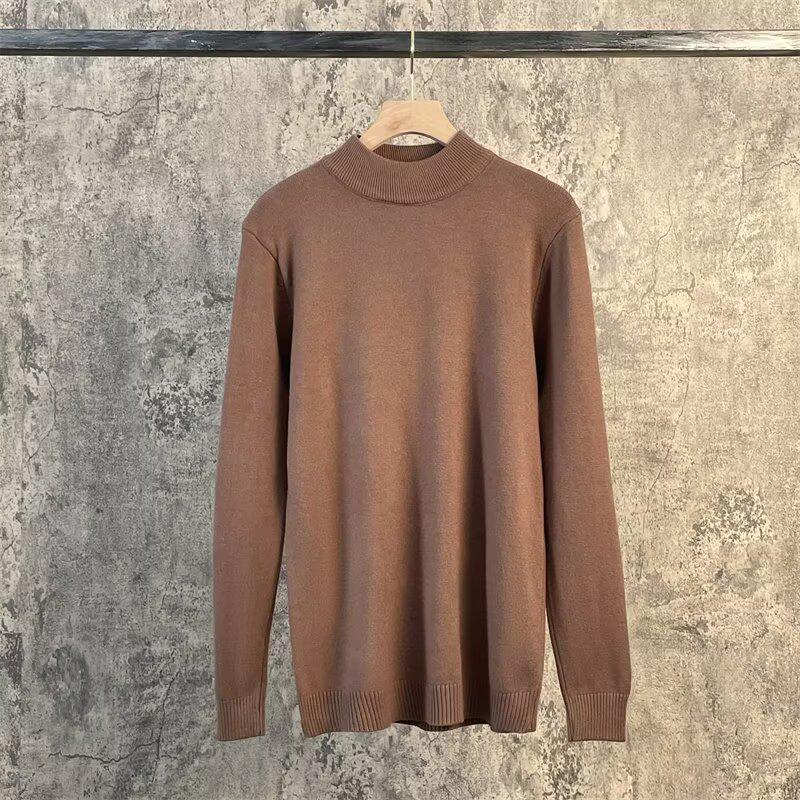 

Men s Korean Style Winter Black Knit Woolen Sweater - Slimming, Warm Half-High Stand Collar Base Layer Top M кавовий