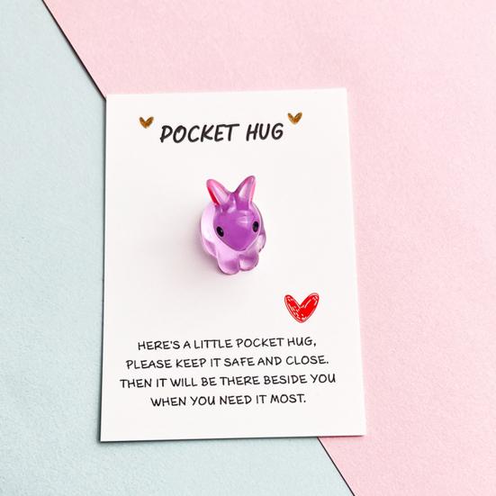 7Pcs Bunny Pocket Hug Card Positive Keepsake Card with Cute Resin Mini Bunny Emotional Support Card Gift for Friends Easter Basket Stuffers