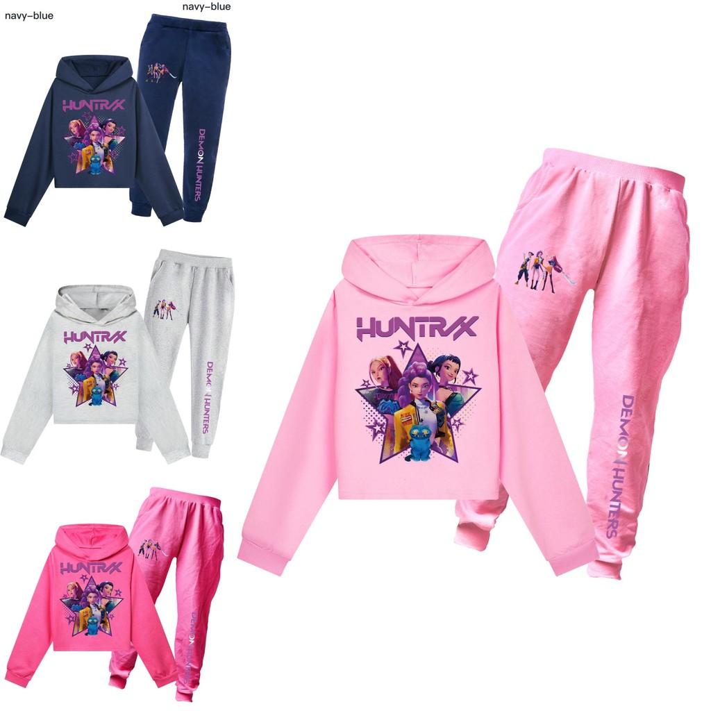 Kpop Demon Hunters Pattern Children Hoodie And Pants Set With Cotton Fabric For Active Kids
