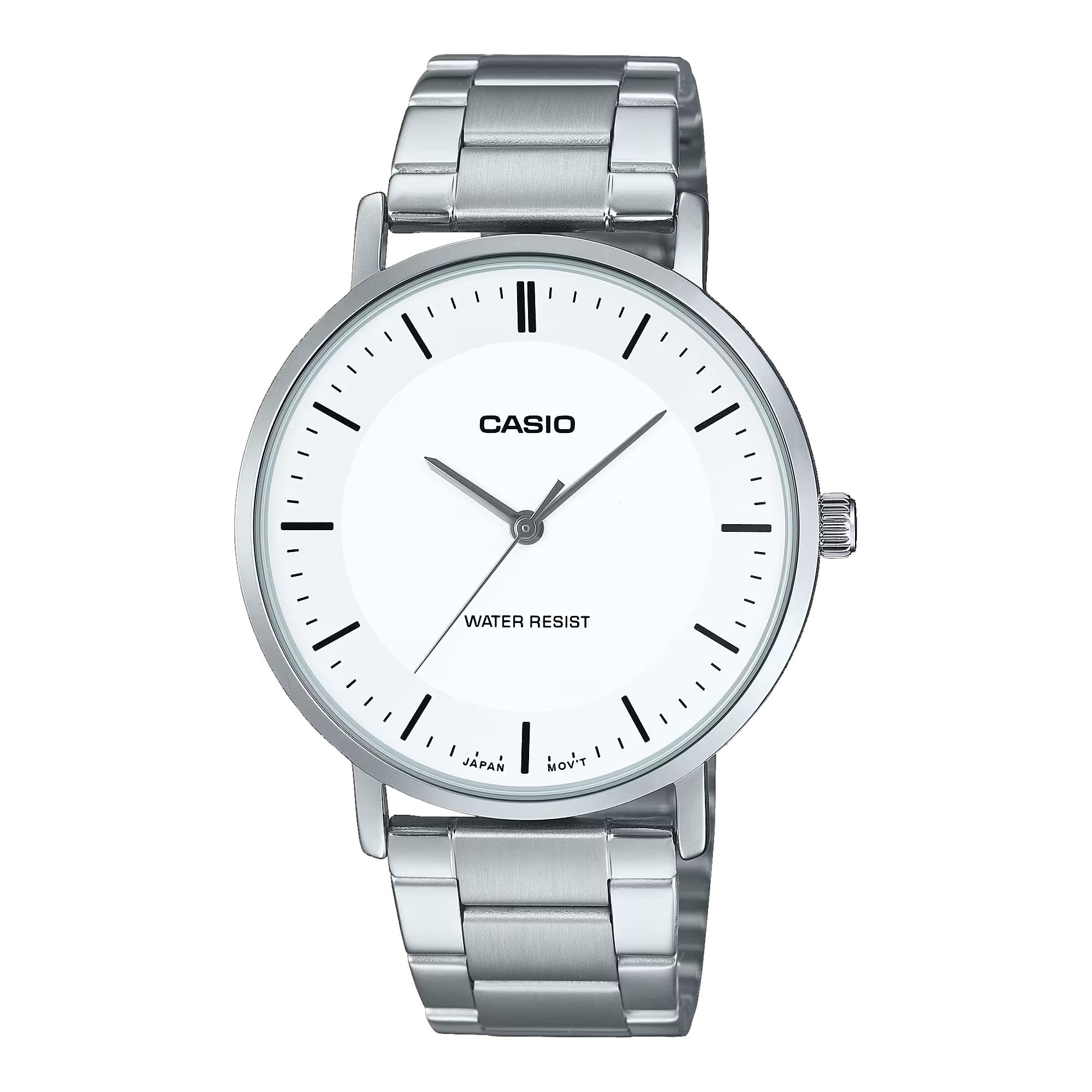 Casio Minimalist Stainless Steel White Recessed Dial Analog Watch MTP-VT04D-7E Men s 3-Hand