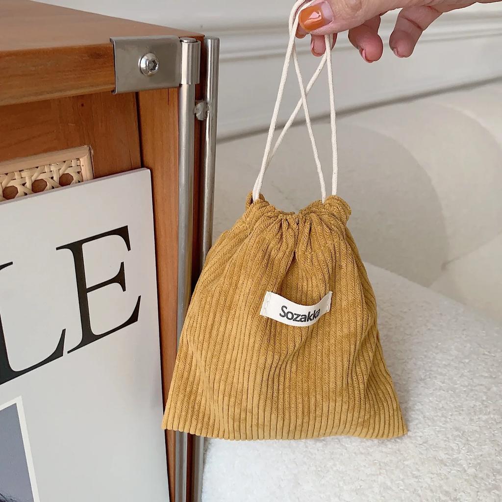 Solid Color Corduroy Drawstring Cosmetic Bags Christmas Gift Package Storage Bag Travel Cosmetic Lipstick Candy Organizer Pouch