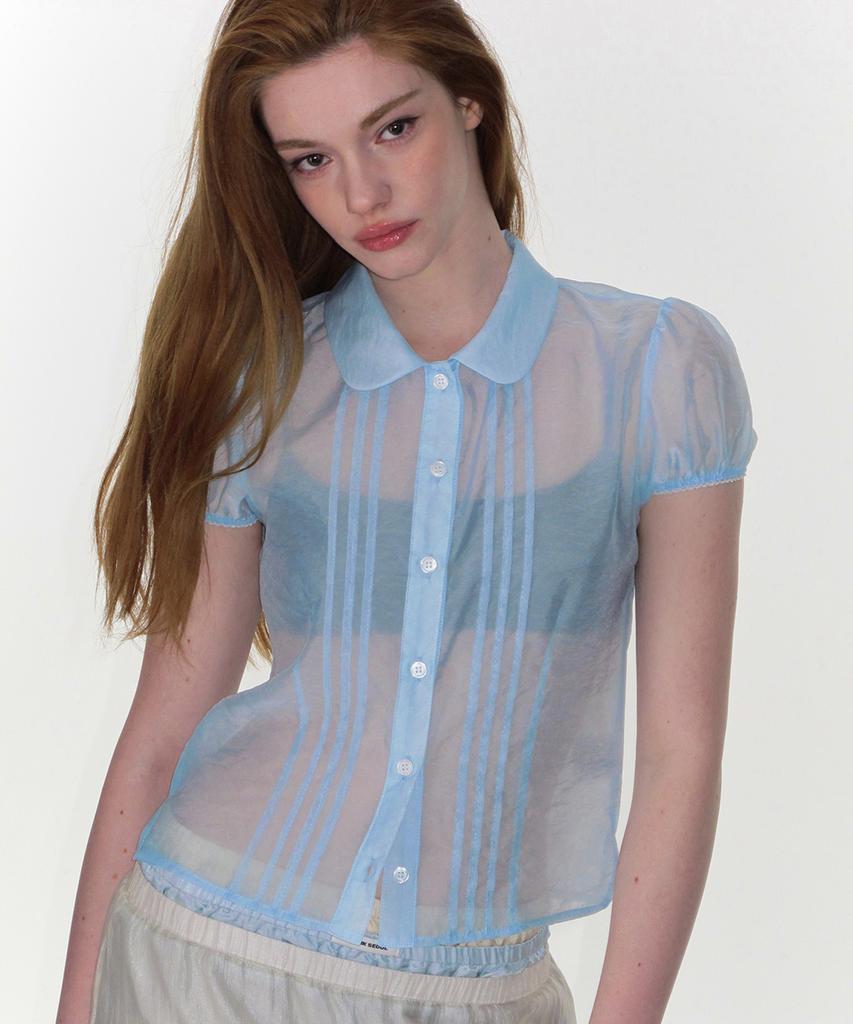 CRANK Sheer Pintuck Blouse_Sky Blue