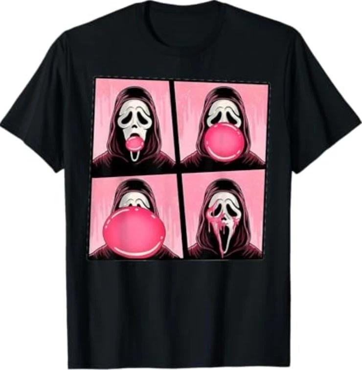 

Scary Face Bubble Gum in October We Wear Pink Ghost Meme 100% Cotton T-shirt Mens Tees Top XL