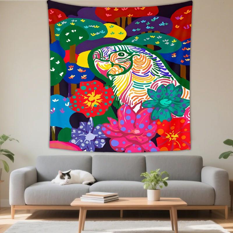 Boho Chic Wall Tapestry With Moon Phase Floral Starry Sky Design Bedroom Yoga Studio Decor