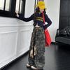 Girls' Retro Camo Waist-Tie Wide Leg Jazz Dance Cargo Pants - 2025 Autumn Fashion
