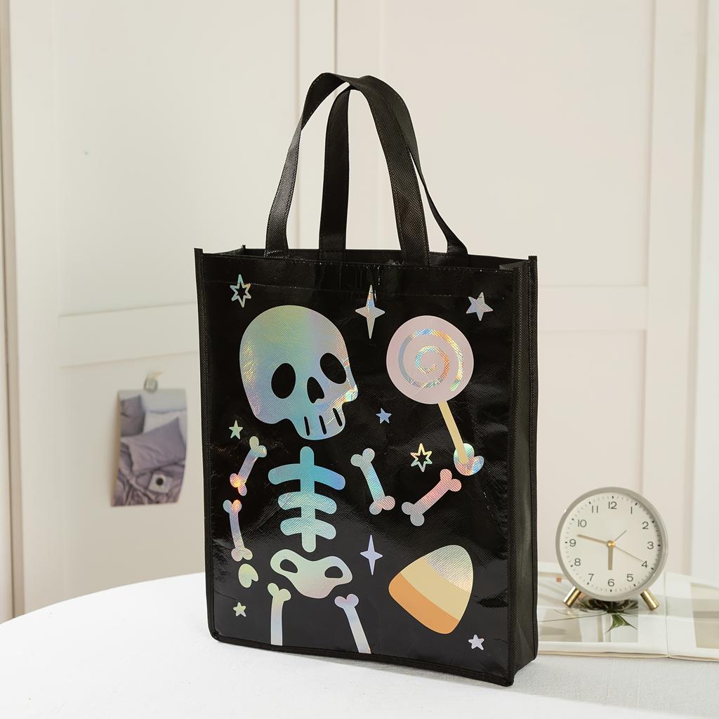 Halloween Party Bags - Non-Woven Fabric Gift Bags with Pumpkin, Grimace, Cat, Bats, Candy Designs  - Sturdy Handles for Trick