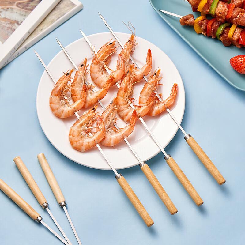 COKRSUPE Wooden Handle Stainless Steel BBQ Skewers