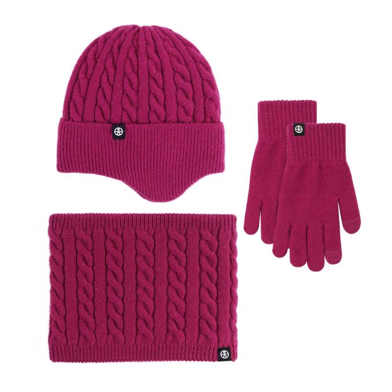 Winter Scarf Warm Three-piece Set, Velvet Outdoor Thickened Ear Protection Knitted Hat Scarf Gloves Three-piece Set