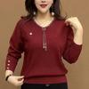 Spring and Autumn Women's V-Neck Knit Sweater Loose Rhinestone Knit Pullover Plus-Size Sweater