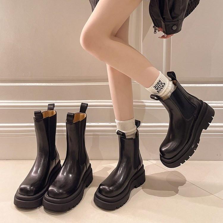 Platform Martin Boots Women's Spring and Autumn New Short Boots Smoke Boots Chelsea Height Boots