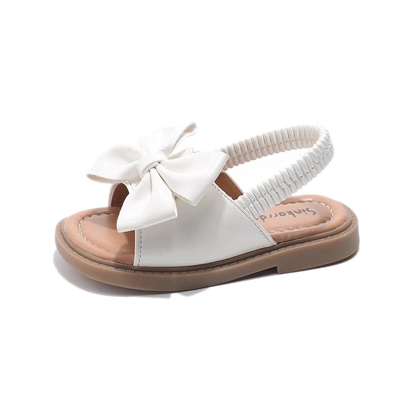 Baby Girls Summer Beach Shoes with Sweet Bowtie Kids Flat Sandals Butterfly-knot Elastic Band Soft Open Toes Fashion 2025 New