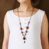 Retro Zen Sandalwood Bodhi Necklace Female Niche Design Long Sweater Chain Pendant Literary Neck Chain Accessories