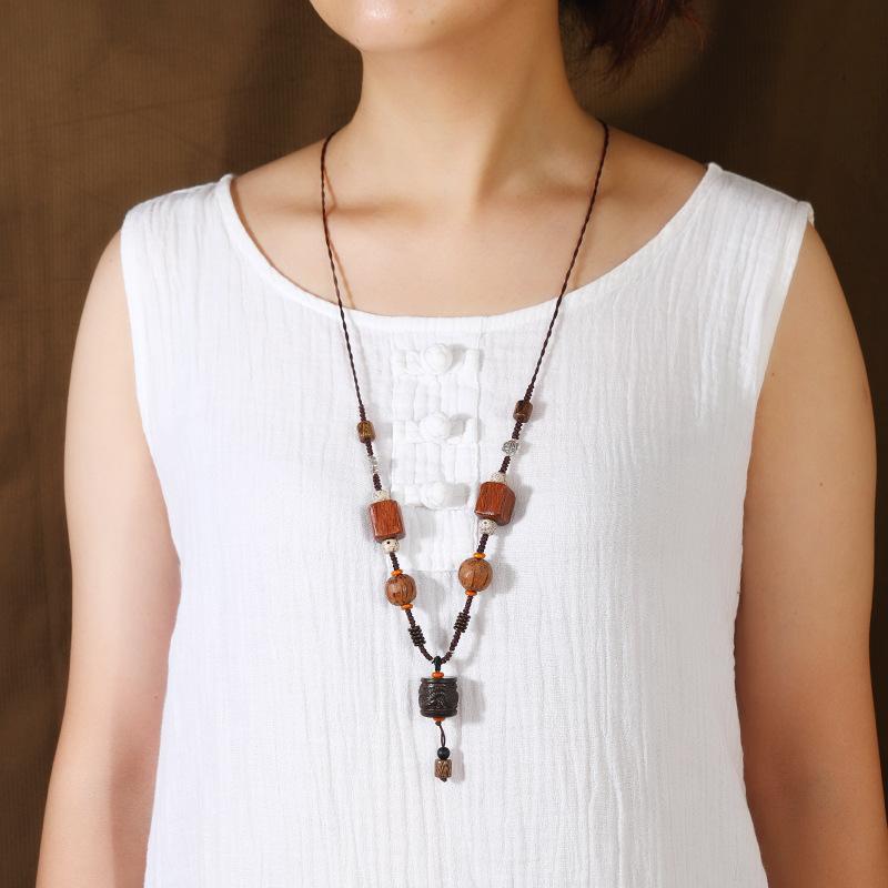 Retro Zen sandalwood Bodhi necklace female niche design long sweater chain pendant literary neck chain accessories