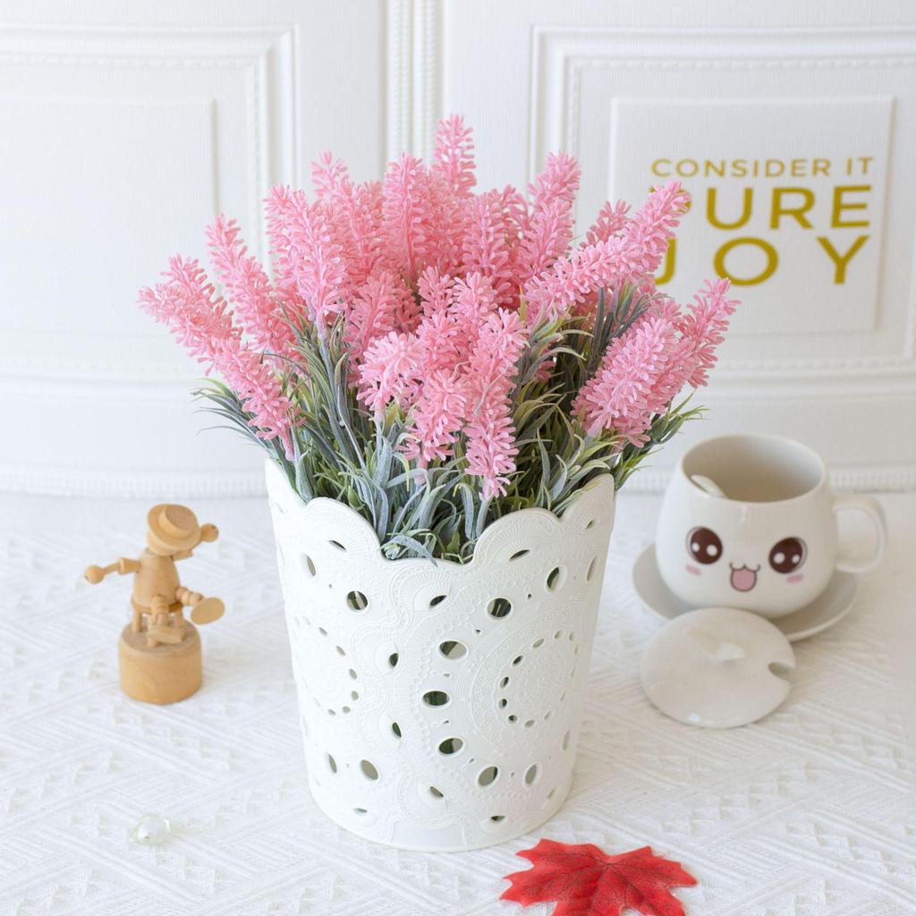 Realistic 7-Head Flocked Lavender Silk Flowers for Home Decor and Wedding Photography