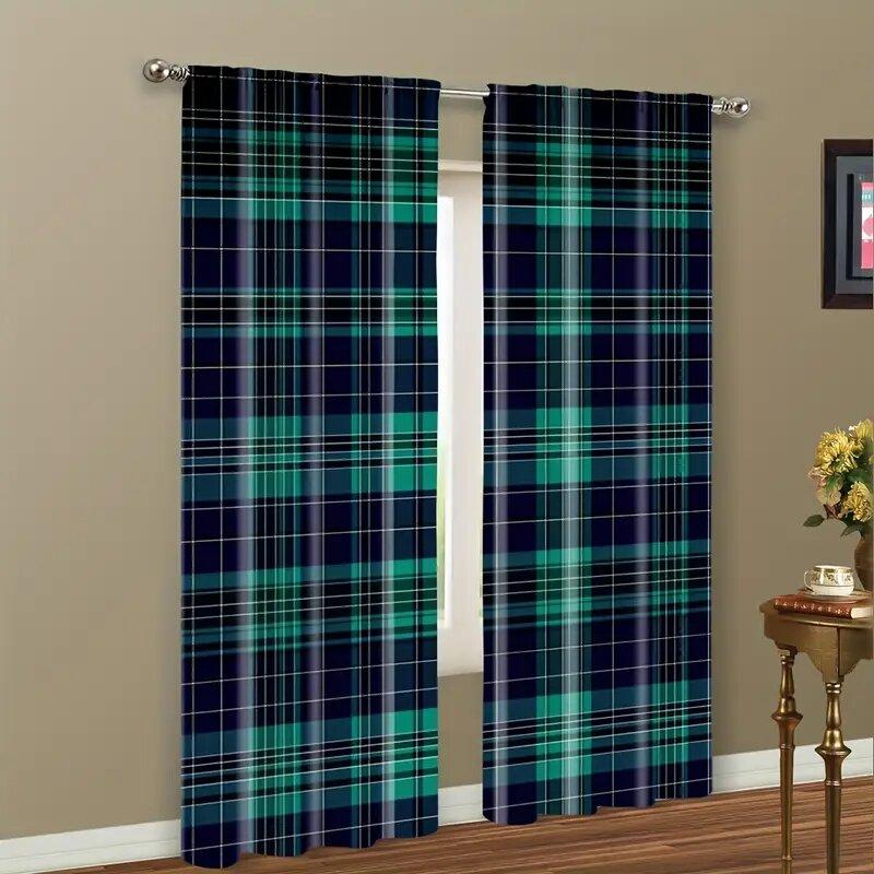 Scottish Folk Legend Checkered Pattern Printed Curtains Window Decorations Home Room Curtain Made Of Polyester Washable