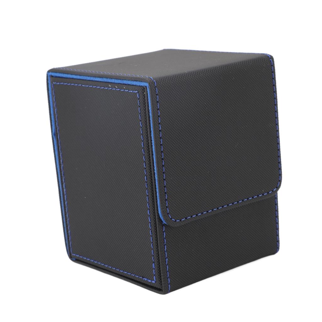 Card Deck Box Double Layer Structure Rain Proof Wide Mouth U Shaped Design Leather Magnetic Card Storage Box Black Blue