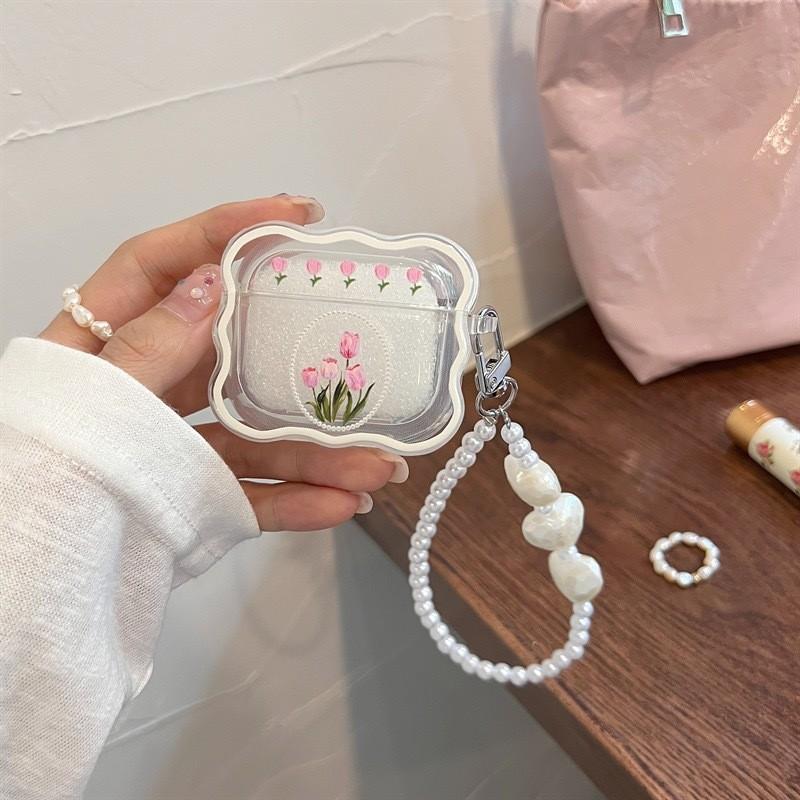 Tulip Pearl Chain AirPods Pro Bluetooth Headset Cover for Apple 1/1/1 Generation Headset Protective Case