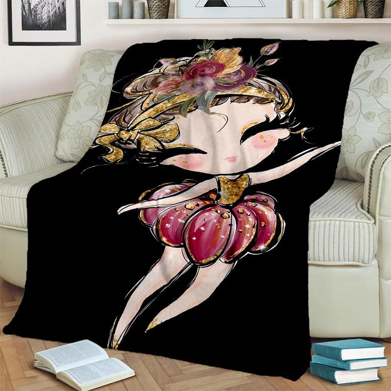Cute Ballet Girl Ballerina Fairy Cartoon Blanket,soft Throw Blanket for Home Bedroom Bed Sofa Picnic Office Cover Blanket Kids