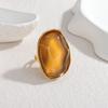 DIEYURO 316L Stainless Steel Irregular Brown Resin Oval Maillard Opening Ring Women Fashion New Concise Waterproof Ring Jewelry