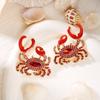 Boho Ocean Rhinestone Crab Dangle Earrings For Women Men Trendy Coastal Exaggerated Crab Claw Drop Earrings Summer Beach Jewelry