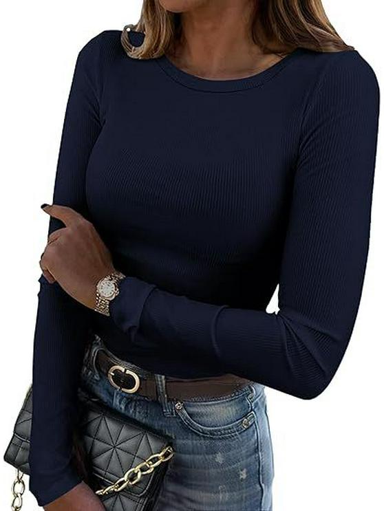 2024 Women's Long-Sleeve Ribbed Crew Neck Slim-Fit T-Shirt