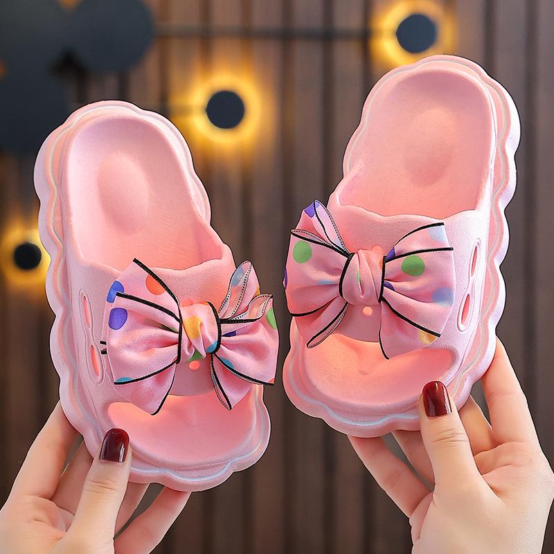 Kids' Fashion Bow Slippers - Non-slip, Durable, Thick-soled Cartoon Sandals for Boys & Girls, Great for Home & Beach Use