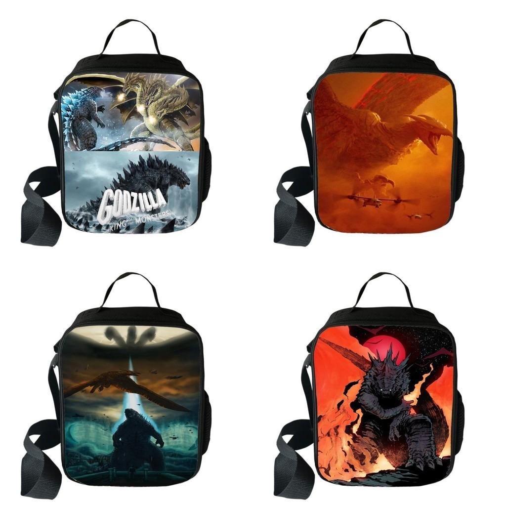 3D Godzilla Isolierte Lunchtasche für Kinder mit großem Fassungsvermögen und verstellbarem Riemen