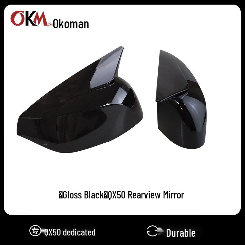 Custom Horn-Shaped Rearview Mirror Covers for Infiniti QX50 19-23 & QX55 22-24 High Gloss Black