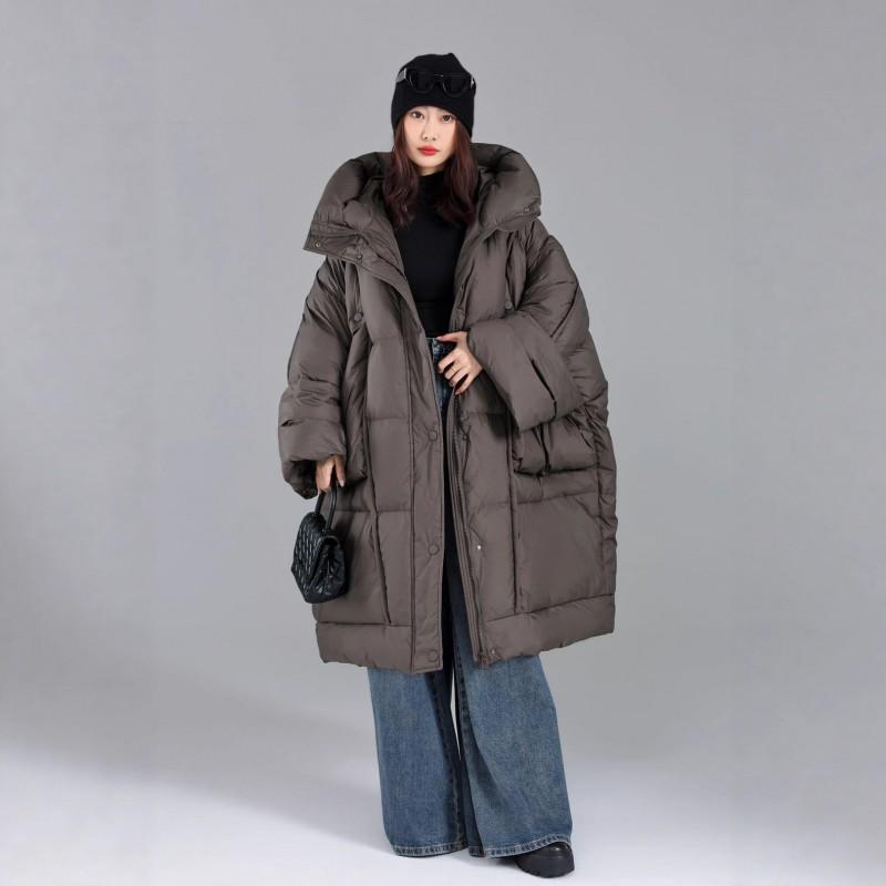 Womens Oversized Long Winter Puffer Coat With Hood 85-90% White Duck Down Extra Warm Thick Plus Size Up To 150kg
