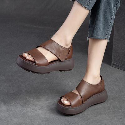Sandales d'été tendance pour femmes, chaussures à plateforme, compensées, sandales romaines à crochets et boucles, sandales rétro en cuir PU, tendance 2024