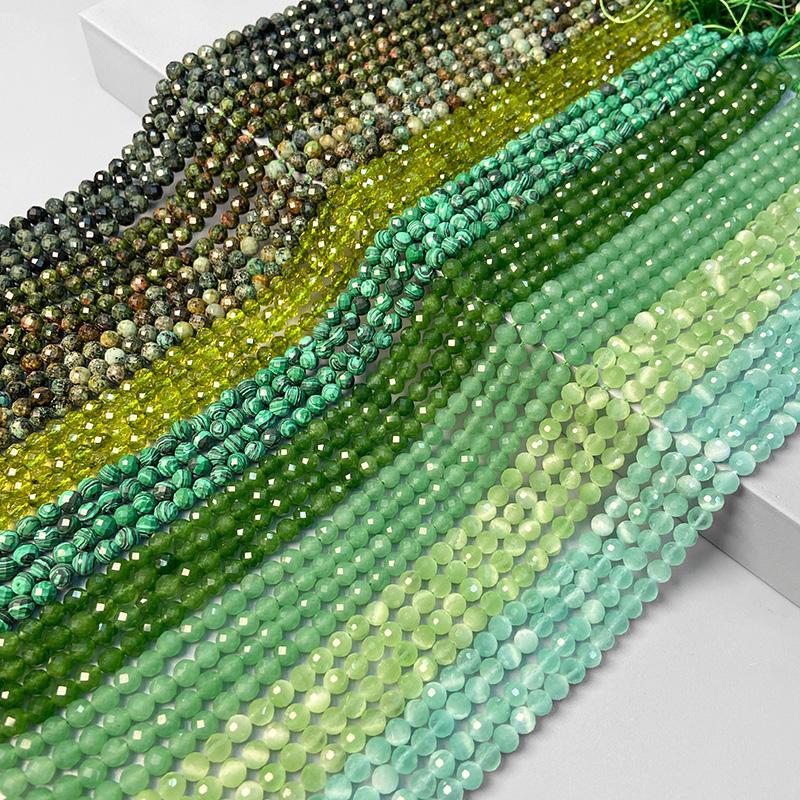 6MM Faceted Round Spacer Gem Stone Beads Loose Crystal Quartz Jaspers Bead For Beadwork Jewelry Making Women Bracelet Necklace