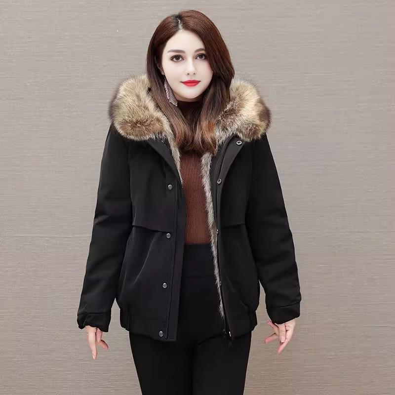 Womens Short False Fur Parka Hooded Outdoor Windbreaker Jacket 2026 Winter Street Style
