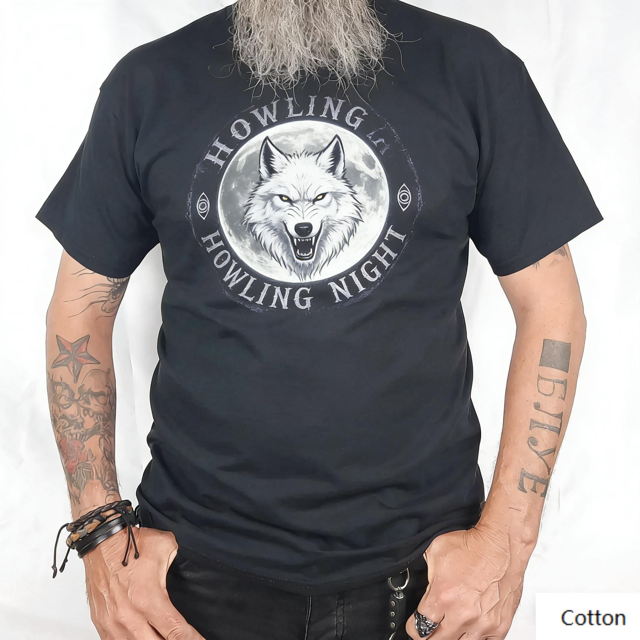 Howling Night Free Wild Spirit Wolf Graphic Cotton T-Shirt Neutral Fit Dark Gothic Art Comfortable Short Sleeve Tee S разноцветный