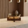 Glass Fruit Bowl with Wood Stand Elegant Design Tea-Tinted