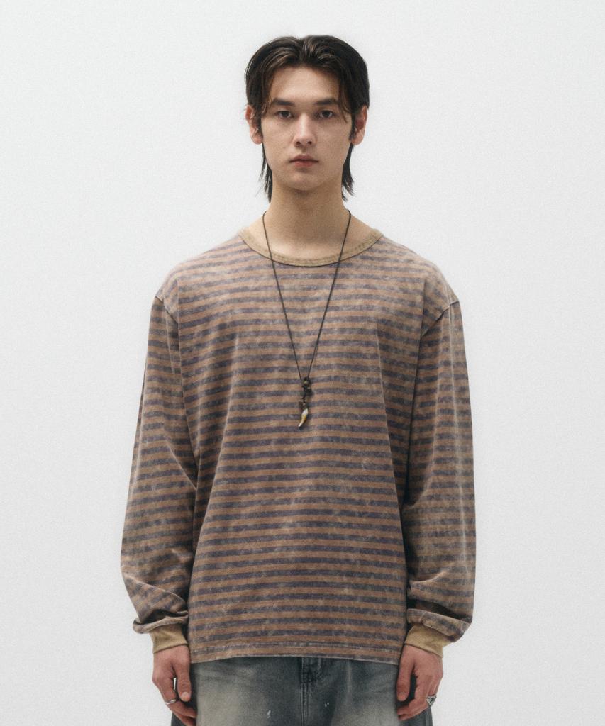 ECORR Vintage Washed Stripe Long Sleeve_Brown