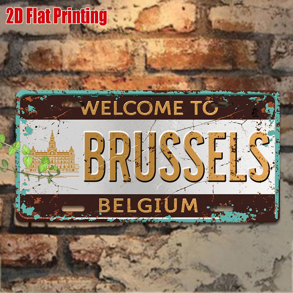 D Flatpc Vintage Metal Sign for Decorationg Only Decorative Sign (cm Cm) WELCOME To BRUSSELS Aluminum Sign