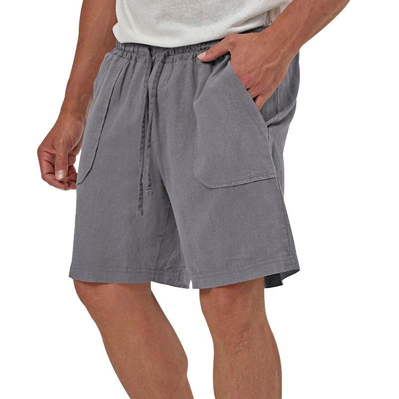 Men Linen Casual Shorts, Elastic Drawstring Waist Big Patch Pocket Loose Fit Lightweight Summer Beach Walking Shorts With Side Pockets Multiple Colors