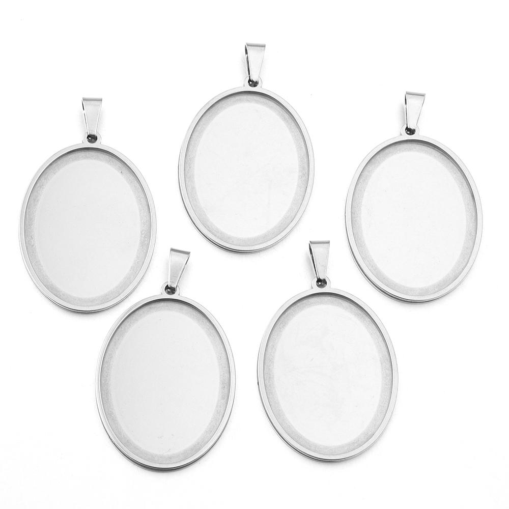 2-5pcs/Lot Oval Stainless Steel Cabochon Base Settings Tray Blank Charms for Jewelry Making Supplies Necklace Pendant Base
