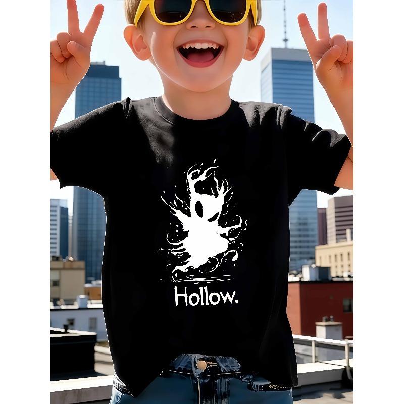 

European sizes Boys Fashion T-Shirt, Round-neck Knit Top, Featuring a Splatter Art Design of a Game Character on the Front 98cm чёрный
