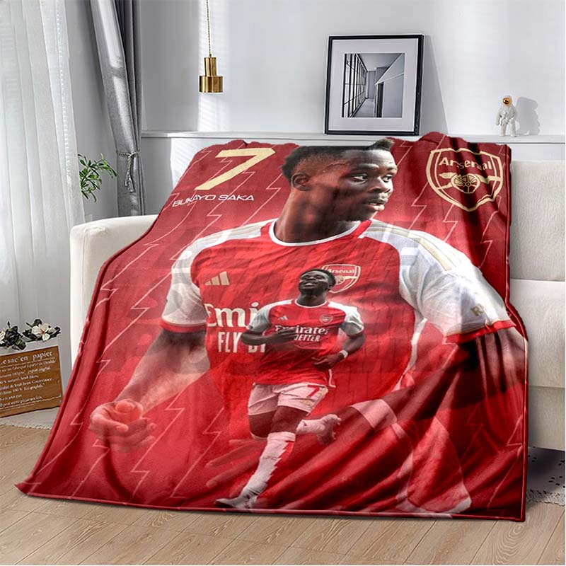 Bukayo Saka Football Fleece Blanket, Soccer Player Saka Red Background Print Throw Blanket, Soft Warm Blanket for Sofa Bedroom Fan Decor