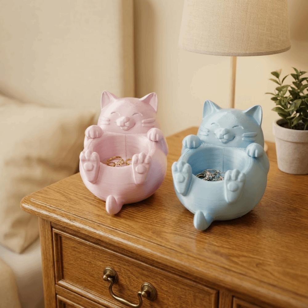 Cute 3D Printed Trinket Holder Plastic Jewelry Storage Box Modern Lucky Cat Storage Box Office