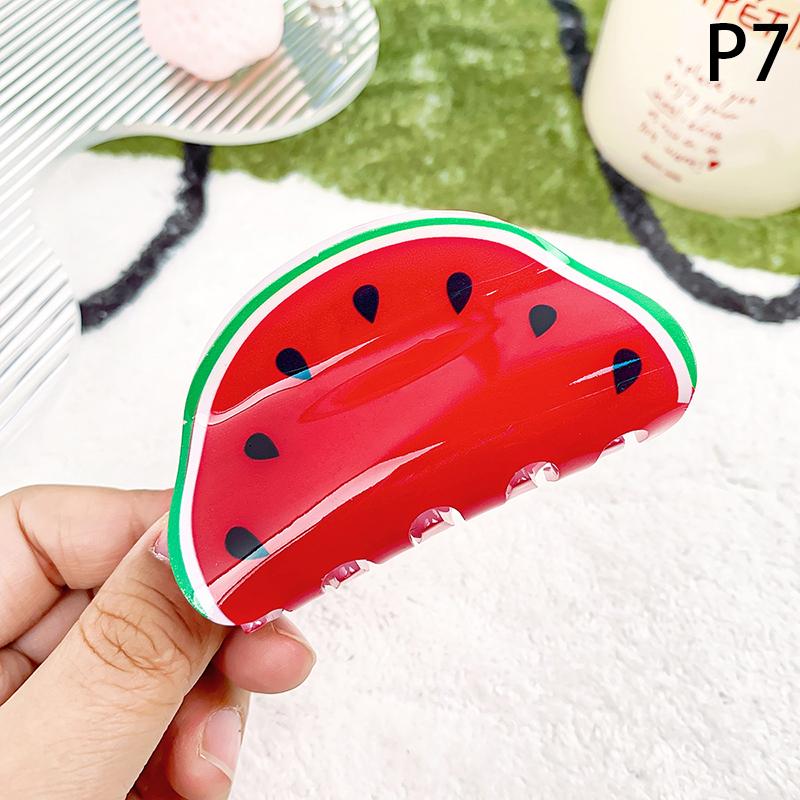 

Acetate Strawberry Hair Clip Personality Fruit Series Gripper Watermelon Hair Claw Hair Accessories Cherry Grab Clamps Women as the picture