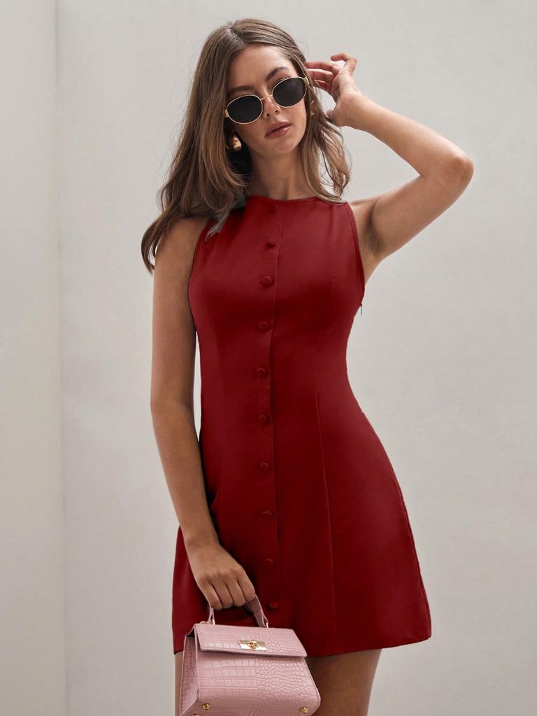 Summer Women's New Sleeveless Mid-Length Skirt Fashion Temperament Pleated Slim Fit Bodycon Dress