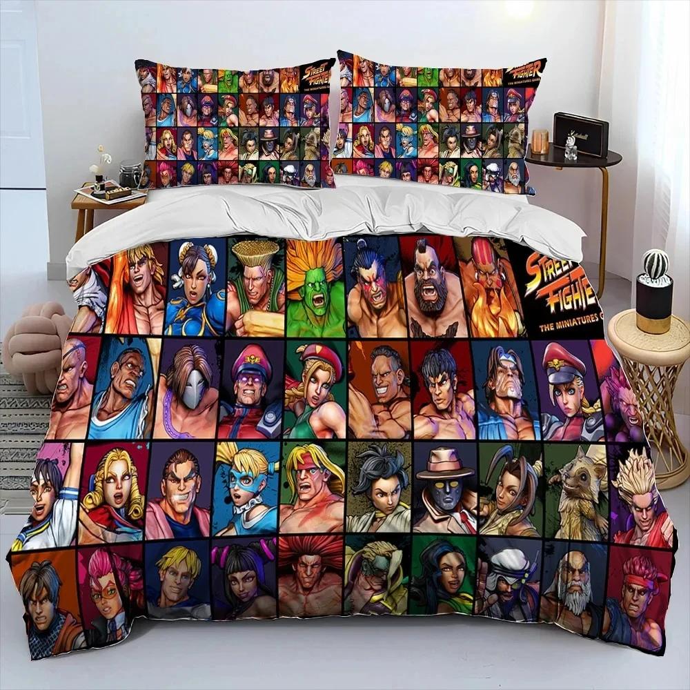 Street Fighter Retro Game Gamer Comforter Bedding Set,Duvet Cover Bed Set Quilt Cover Pillowcase,king Queen Size Bedding Set Boy