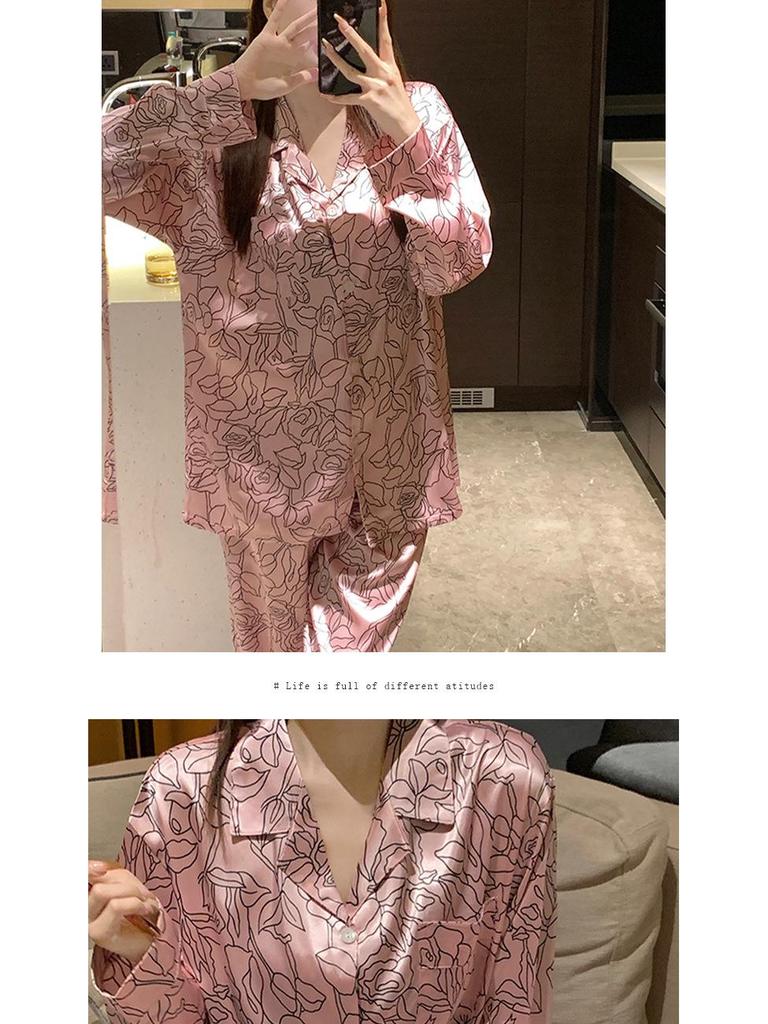 Luxury Women's Imitation Silk Long Sleeve Pajama Set - Spring/Summer Collection